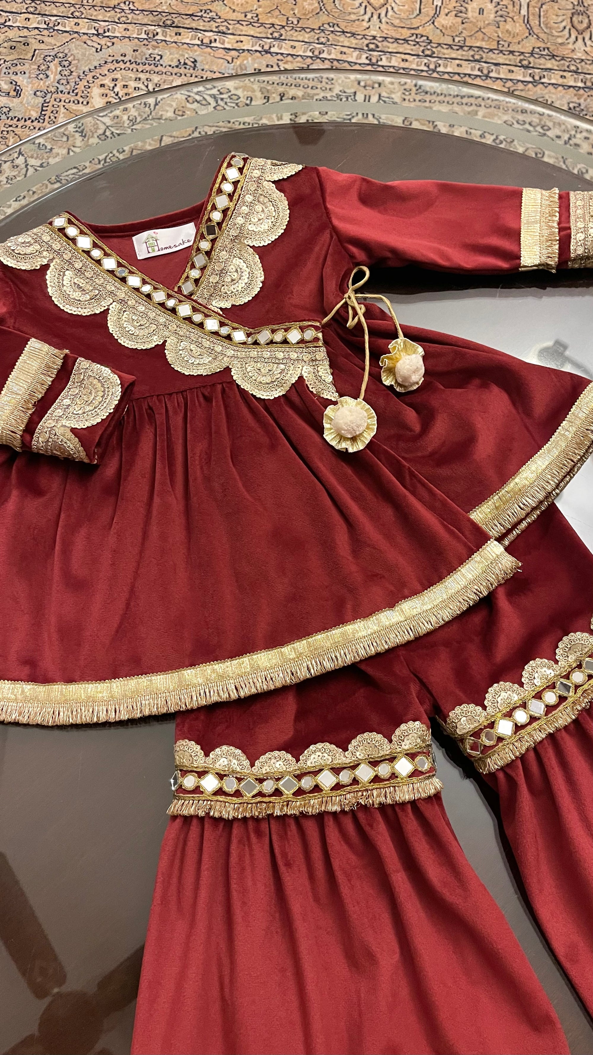 Maroon Velvet Sharara Set