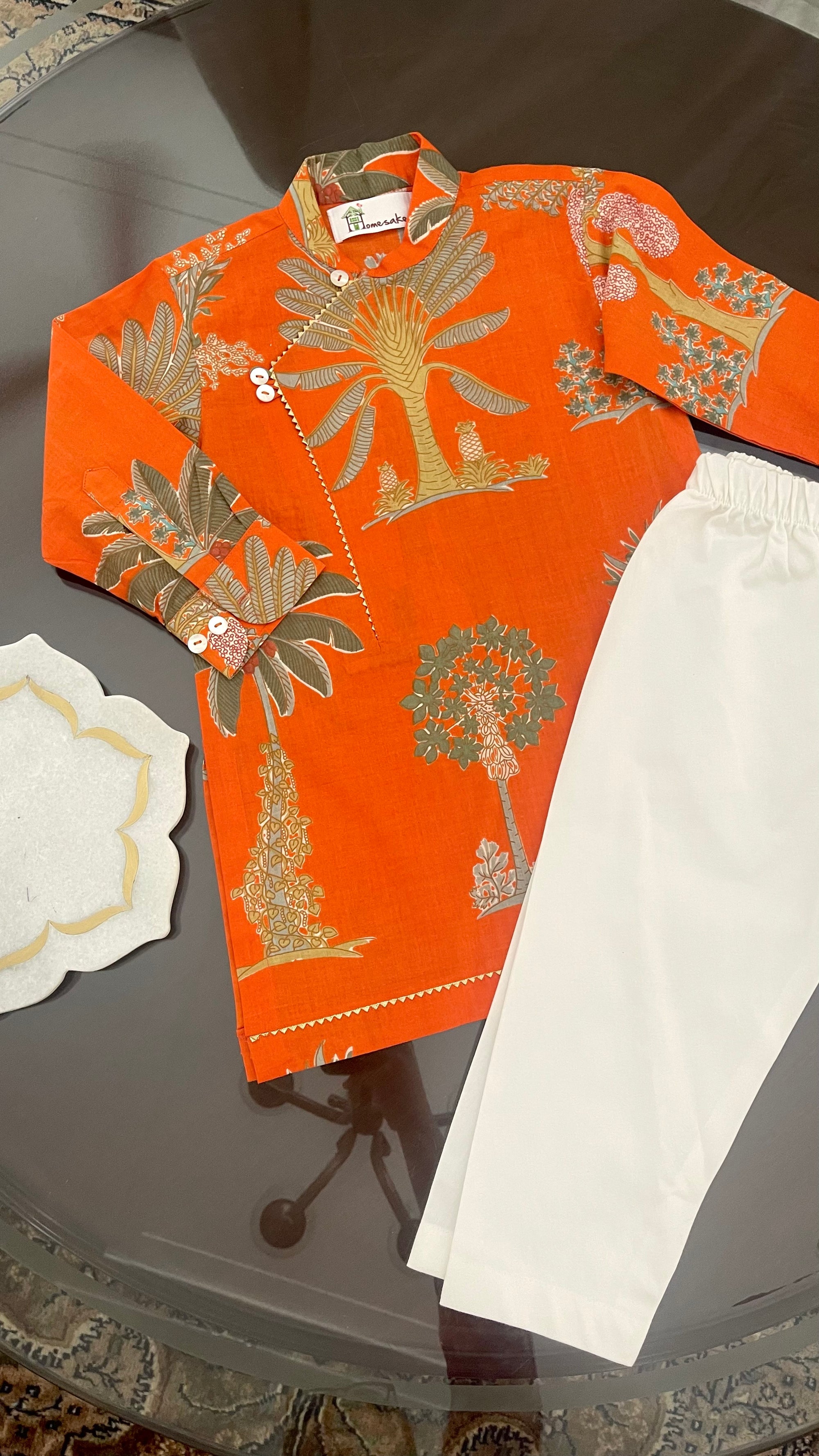 Orange Kottayam Kurta Pyjama set