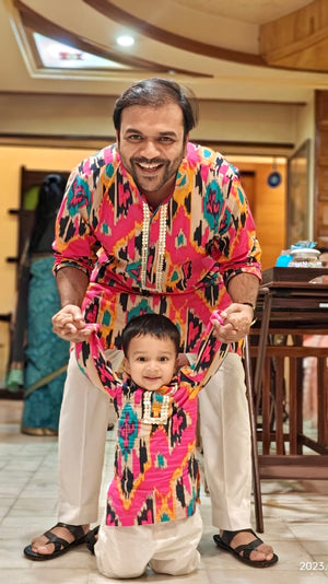 Pink Ikat Men's Kurta Set