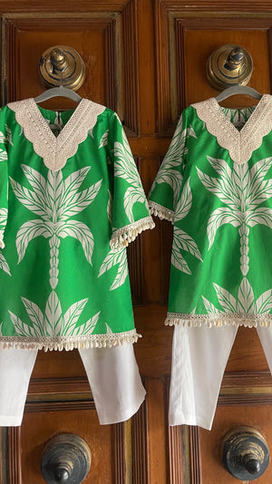 Emerald Palm Girls Kurta Set