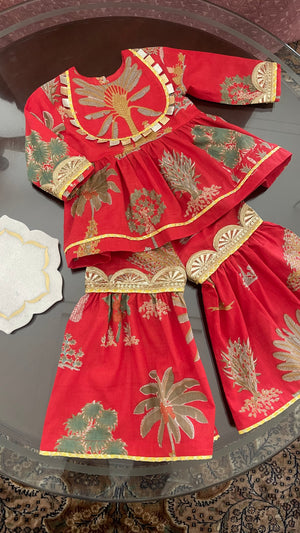 ‘Hoor’ Red Yoke Sharara Set