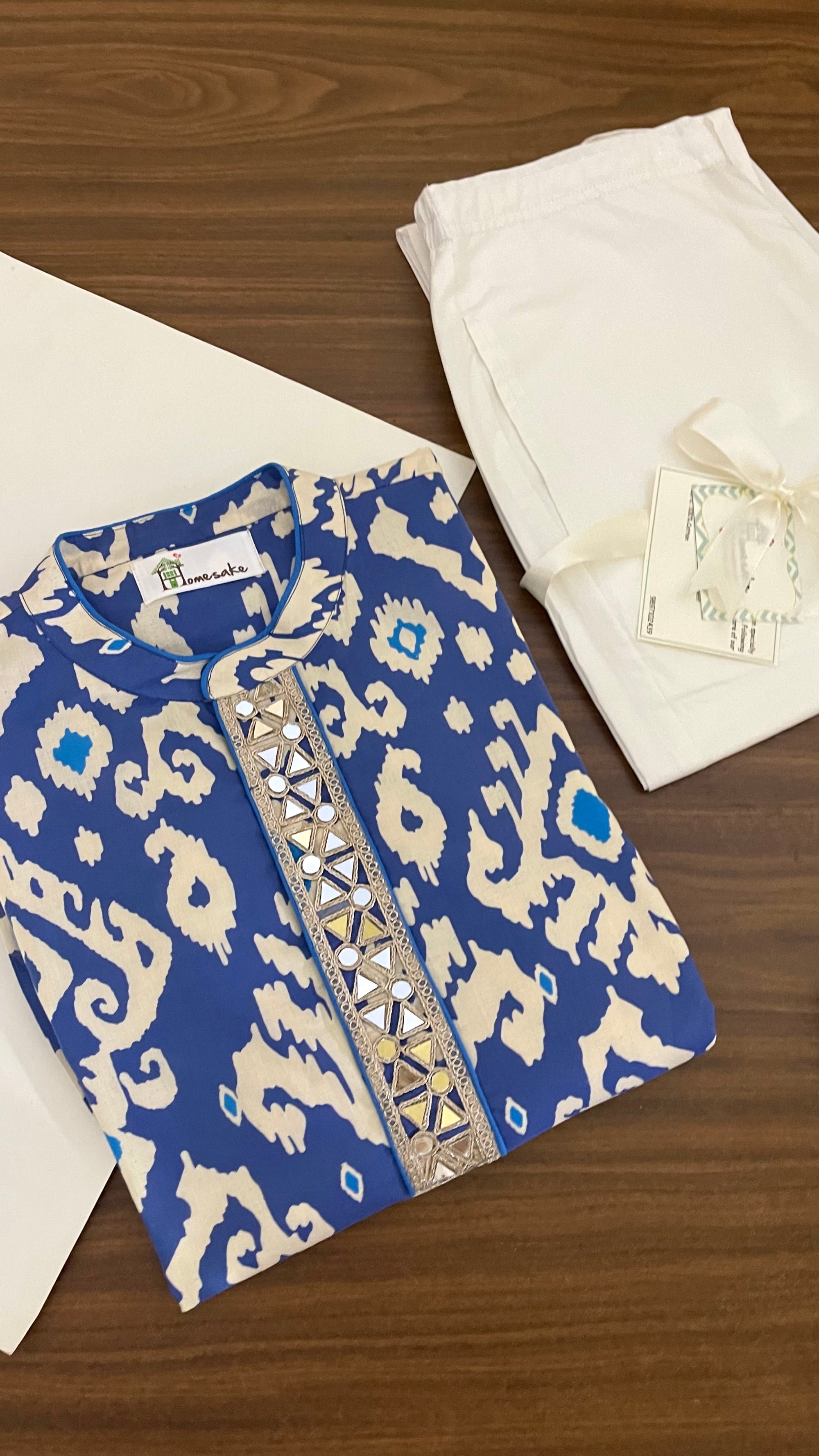 Blue Ikat Boys Kurta Set