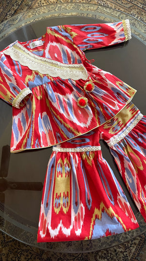 Red Ikat Girls Sharara Set