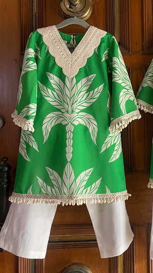 Emerald Palm Girls Kurta Set