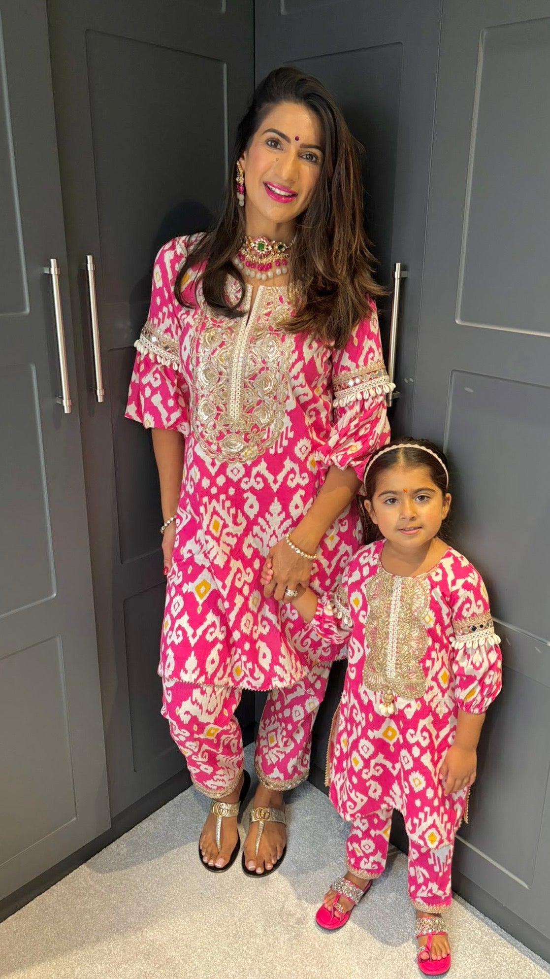 Pink Ikat Festive Kurta Set