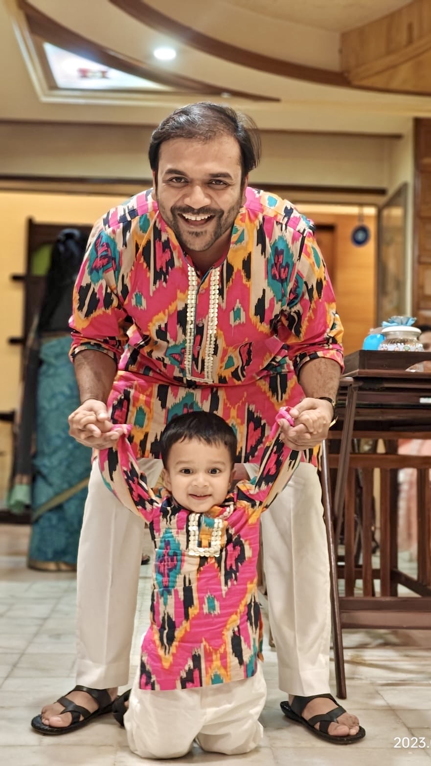 Pink Ikat Boys Kurta Set