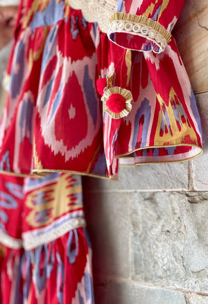 Red Ikat Girls Sharara Set