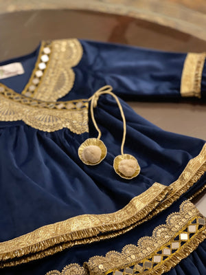 Navy Velvet Sharara Set