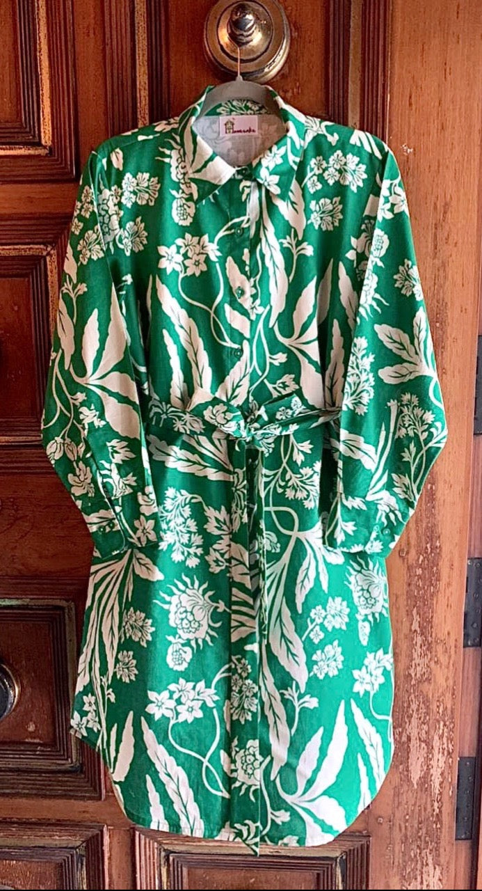 Green Floral Shirt Dress